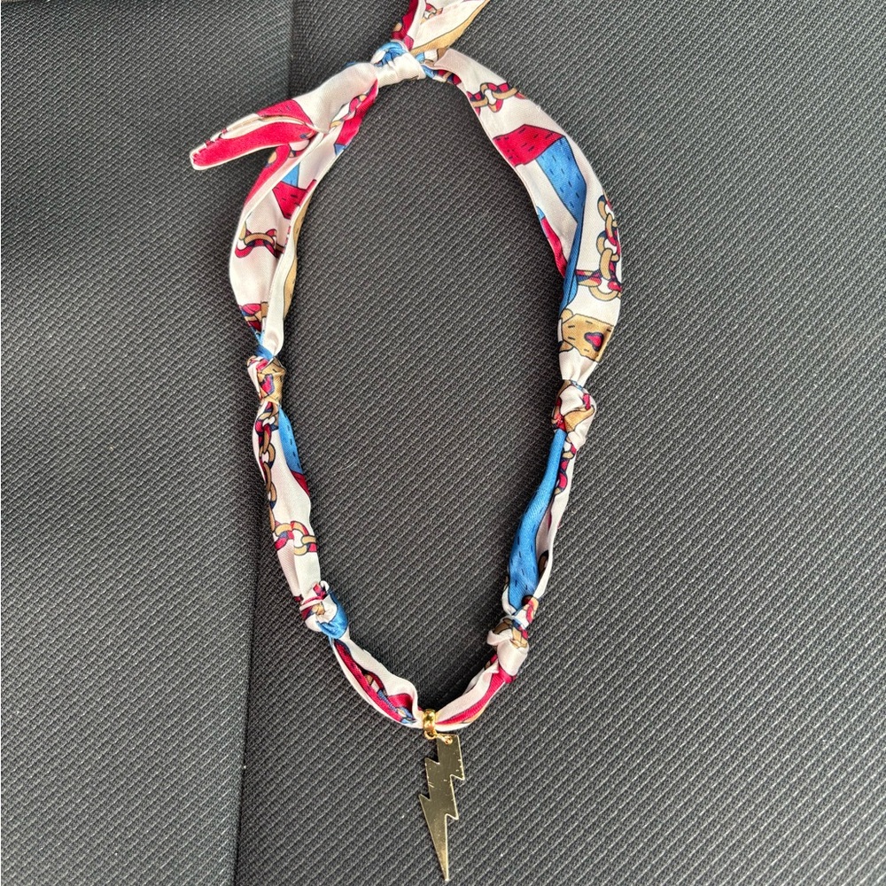 Gold Lightning Pendant Scarf Necklace
